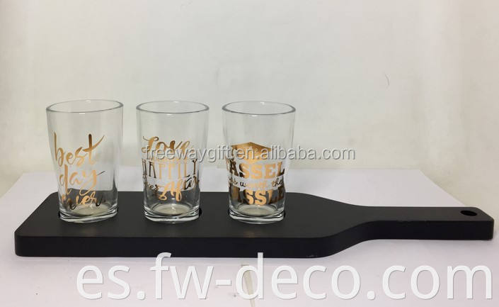 Set de recuerdos personalizado 3 de tequila bala impresa vaso de vaso de vino con bandeja de madera bandeja de madera